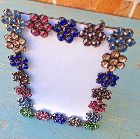 Jeweled Picture Frame Metal and Gemstone Flowers Multi Colored Jewel Tones - Picture 11 of 16